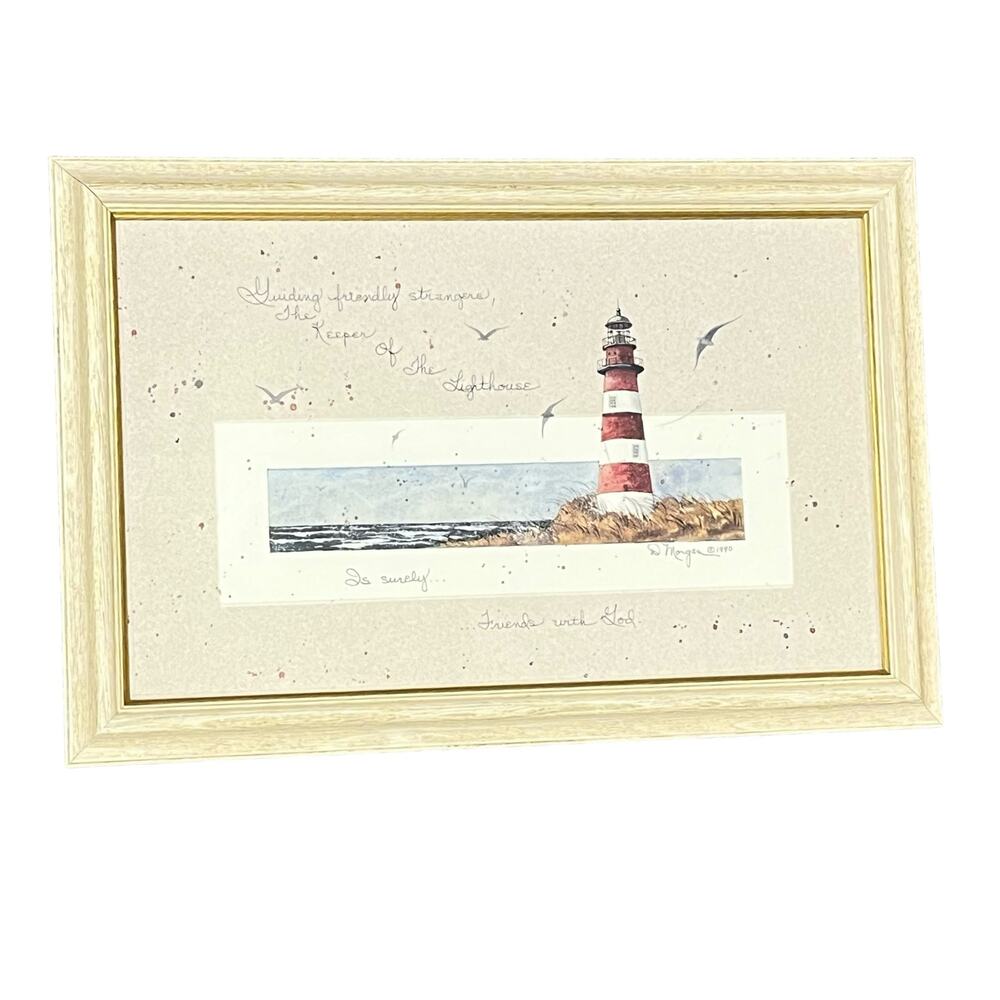 Lighthouse Art Framed Scene Signed By Artist D Morgan 17" x 11" Oak Frame Vtg - Picture 5 of 7